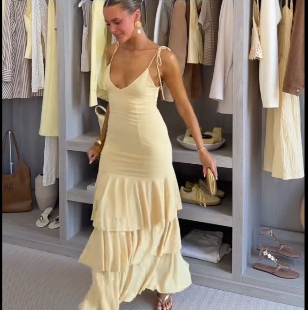 Zara  Ruffled Maxi Dress Yelliw Size S - Picture 6 of 16